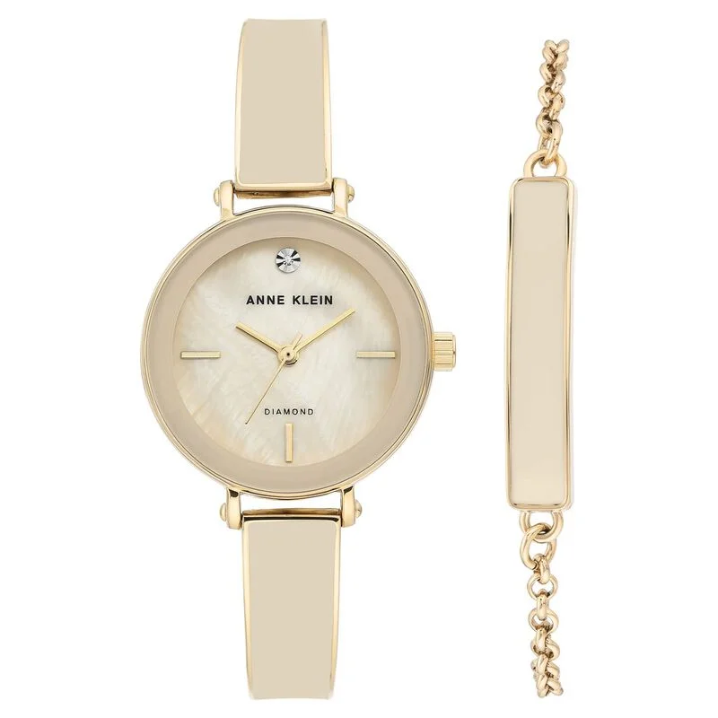 Anne Klein Quartz Analog Champagne Dial Metal Strap Watch For Women