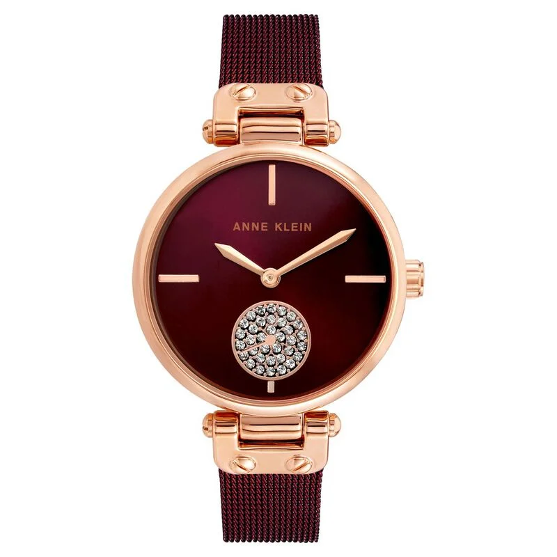 Anne Klein Quartz Analog Maroon Dial Metal Strap Watch For Women