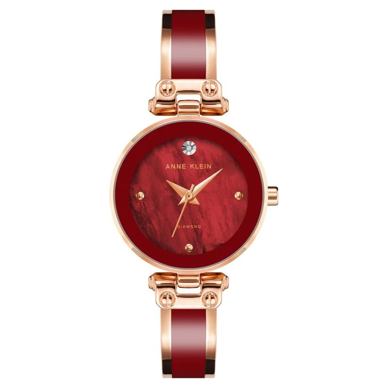 Anne Klein Quartz Analog Maroon Dial Metal Strap Watch For Women