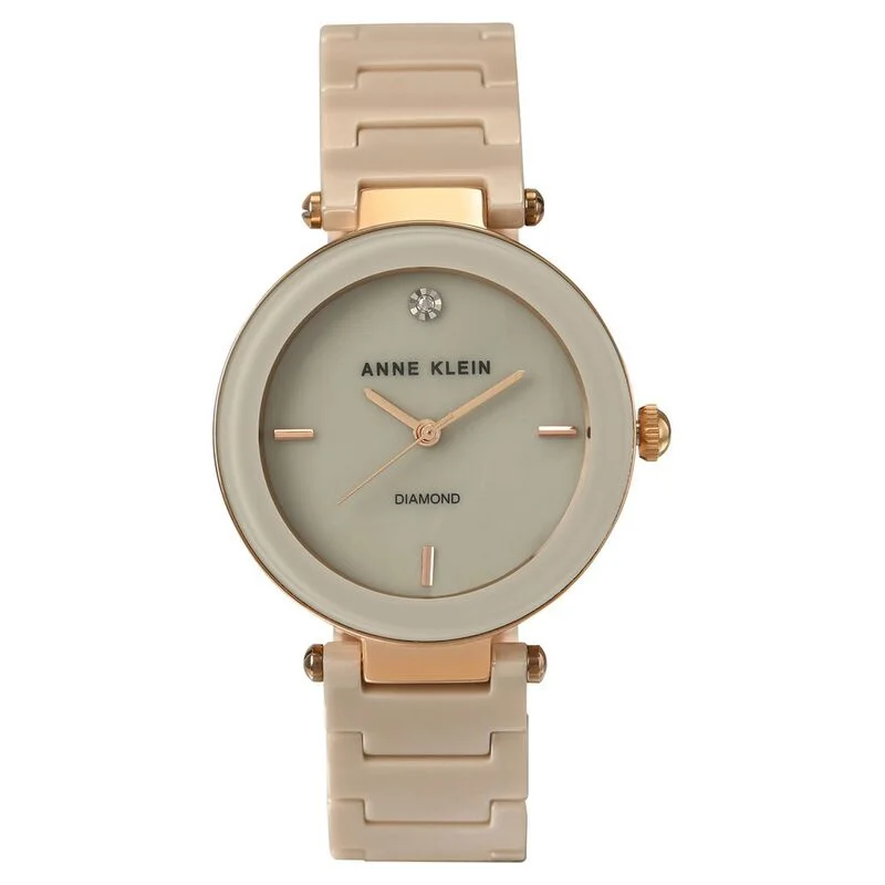 Anne Klein Quartz Analog Off White Dial Ceramic Strap Watch For Women