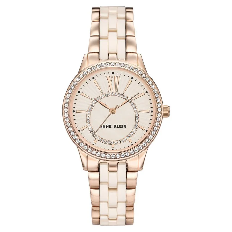 Anne Klein Quartz Analog Pink Dial Ceramic Strap Watch For Women