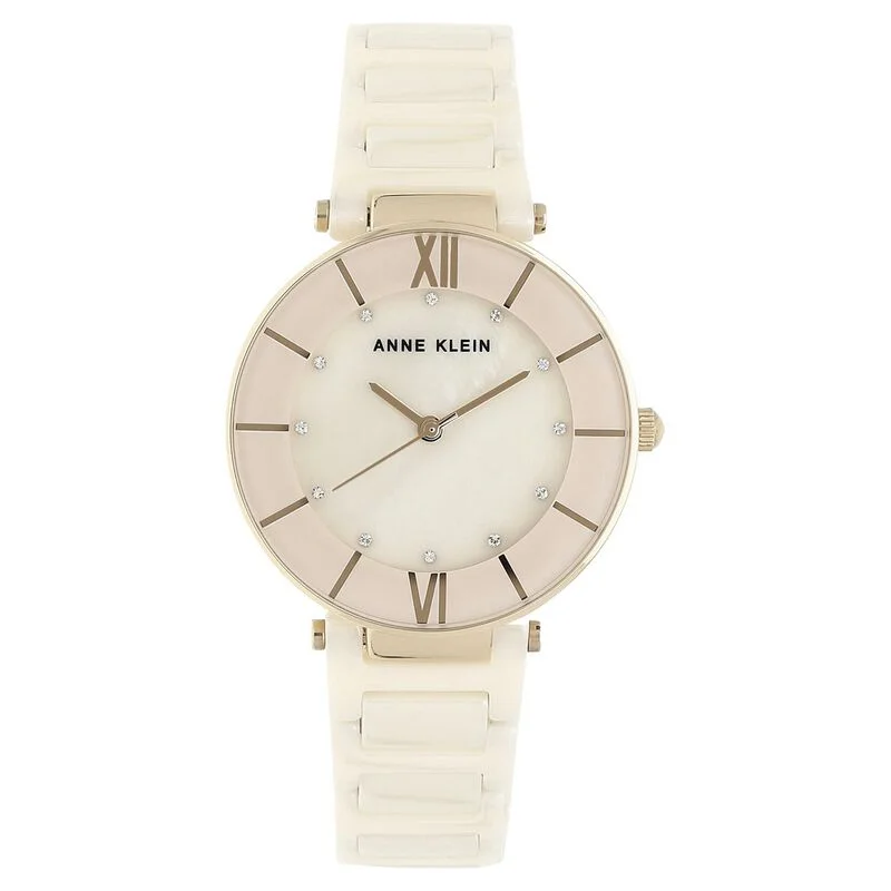 Anne Klein Quartz Analog Pink Dial Ceramic Strap Watch For Women