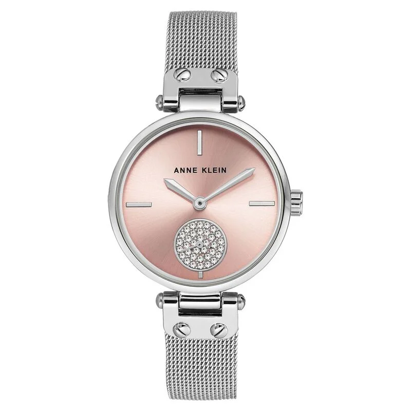 Anne Klein Quartz Analog Pink Dial Metal Strap Watch For Women