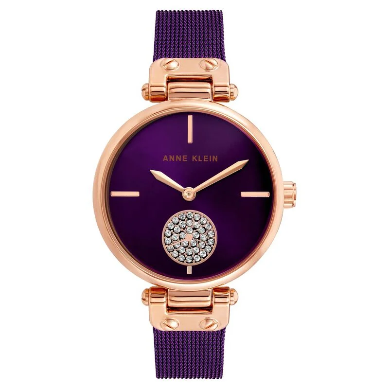 Anne Klein Quartz Analog Purple Dial Stainless Steel Strap Watch For Women