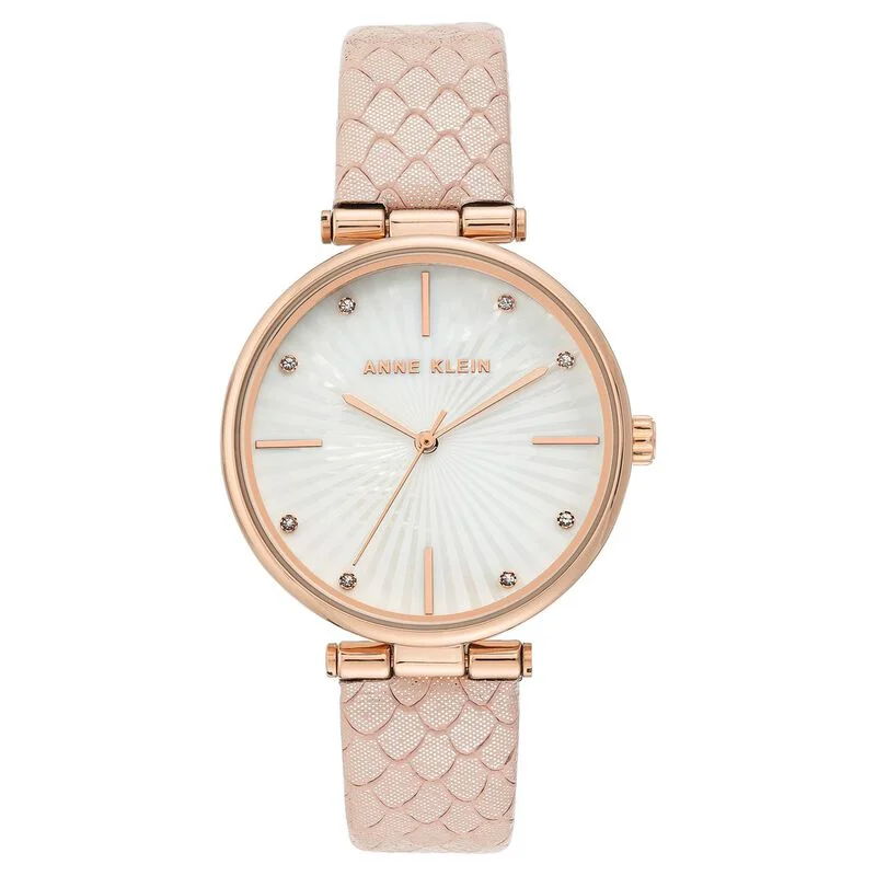 Anne Klein Quartz Analog White Dial Leather Strap Watch For Women