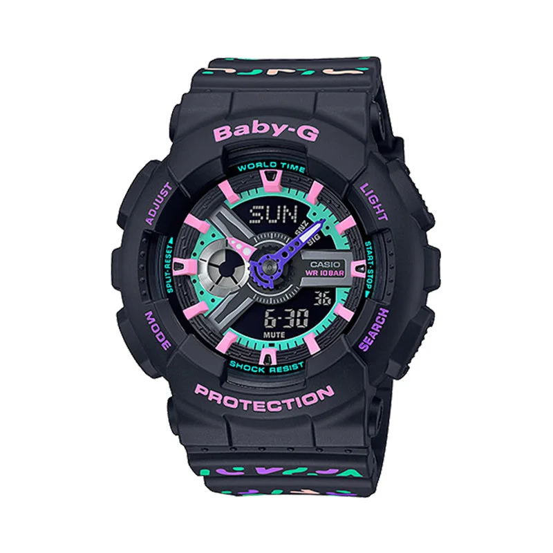 Casio Baby-G BA-110 Lineup Colourful Geometric Patterns Black Resin Band Watch BA110TH-1A BA-110TH-1A