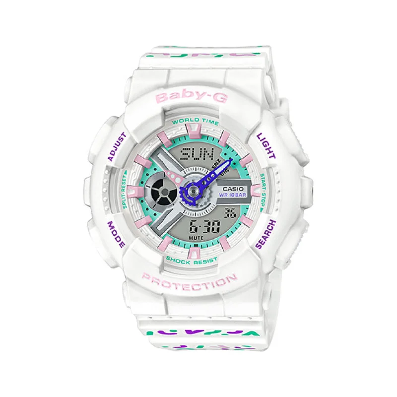 Casio Baby-G BA-110 Lineup Colourful Geometric Patterns White Resin Band Watch BA110TH-7A BA-110TH-7A