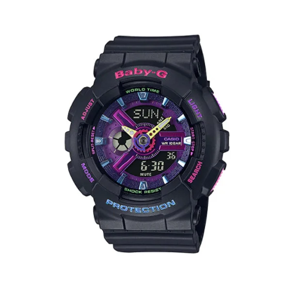 Casio Baby-G BA110 Series Special Colour Models Decora Style Black Resin Band Watch BA110TM-1A BA-110TM-1A