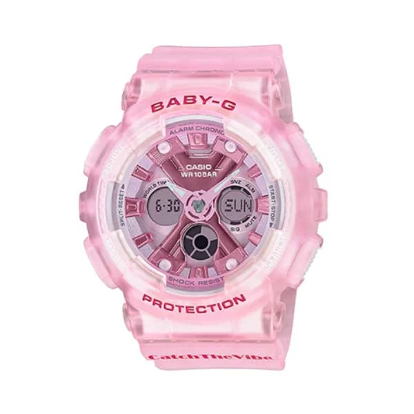 Casio Baby-G BA-130 Series RIEHATA Collection Pink Semi Transparent Resin Band Watch BA130CV-4A BA-130CV-4A