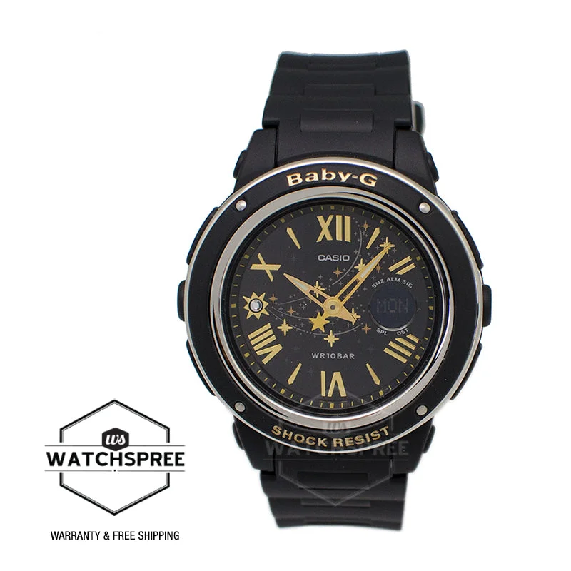 Casio Baby-G Popular Wide Face Shooting Star Series Black Resin Strap Watch BGA150ST-1A BGA-150ST-1A