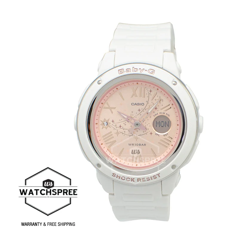 Casio Baby-G Popular Wide Face Shooting Star Series White Resin Strap Watch BGA150ST-7A BGA-150ST-7A