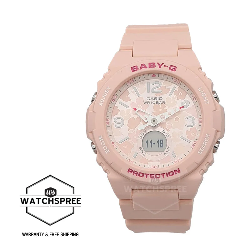 Casio Baby-G Standard Analog-Digital with Floral Dial Pink Resin Band Watch BGA260FL-4A BGA-260FL-4A