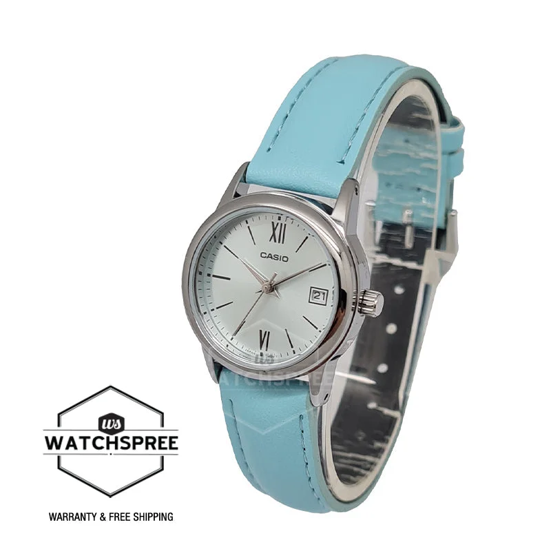 Casio Ladies' Standard Analog Light Blue Leather Strap Watch LTPV002L-2B3 LTP-V002L-2B3