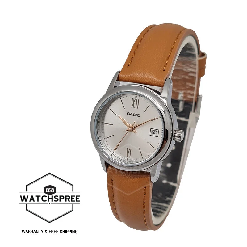 Casio Ladies' Standard Analog Brown Leather Strap Watch LTPV002L-7B3 LTP-V002L-7B3