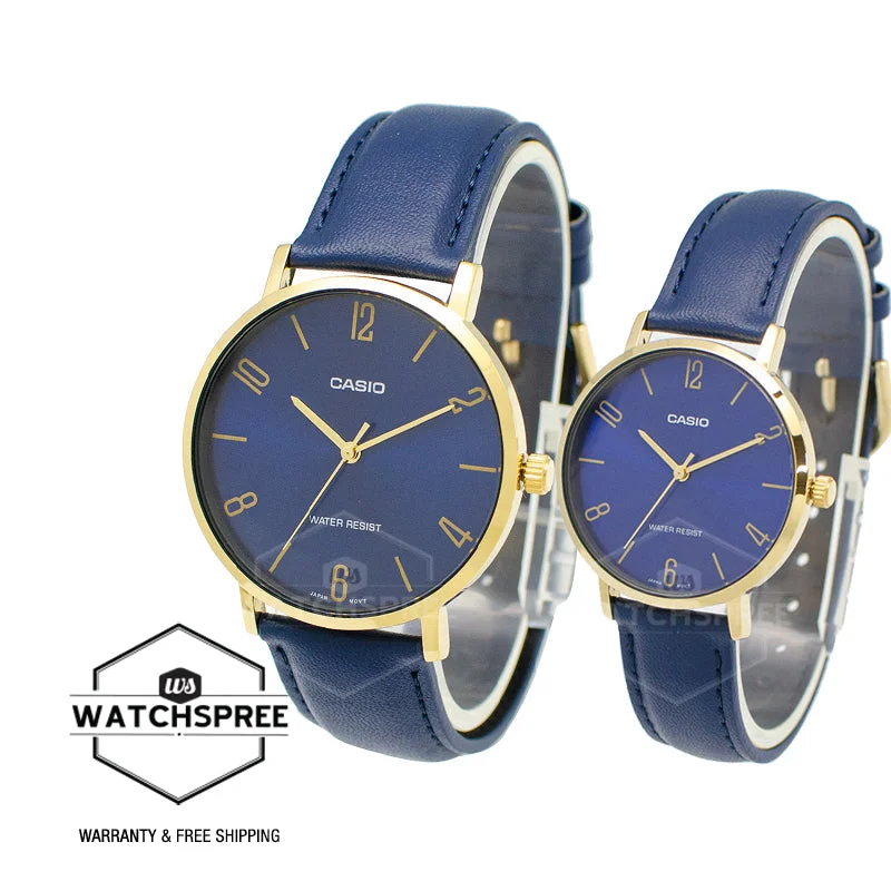 Casio Couple Blue Leather Strap Watch LTPVT01GL-2B MTPVT01GL-2B2 [Couple Watch Set]