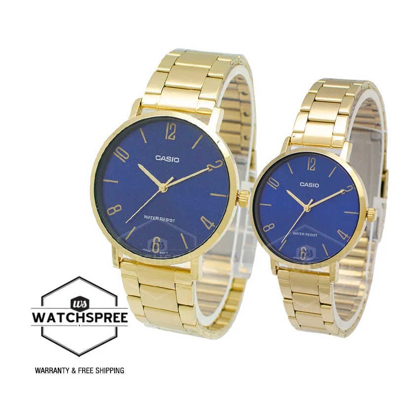 Casio Couple Gold Ion Plated Stainless Steel Watch LTPVT01G-2B MTPVT01G-2B2 [Couple Watch Set]