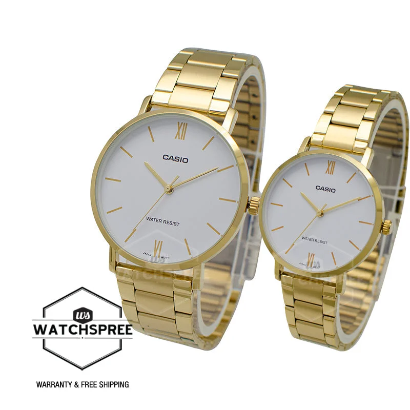 Casio Couple Gold Ion Plated Stainless Steel Watch LTPVT01G-7B MTPVT01G-7B [Couple Watch Set]