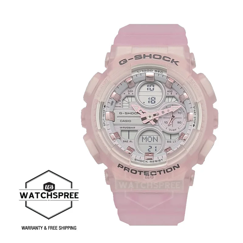 Casio G-Shock S Series for Ladies' GA-140 Lineup Pink Semi Transparent Resin Band Watch GMAS140NP-4A GMA-S140NP-4A