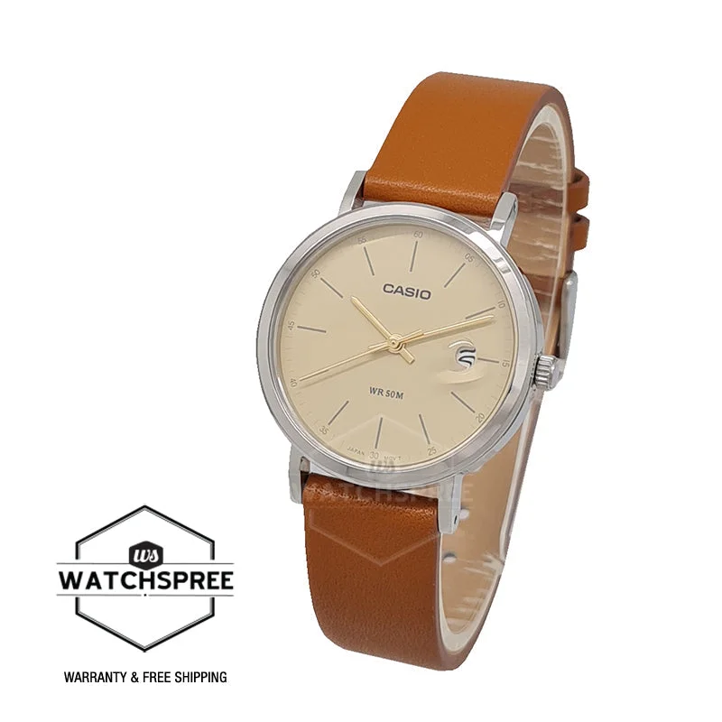 Casio Ladies' Analog Brown Leather Strap Watch LTPE175L-5E LTP-E175L-5E