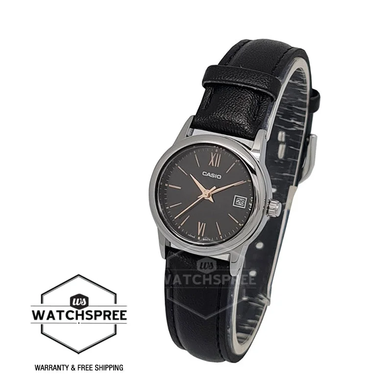 Casio Ladies' Standard Analog Black Leather Strap Watch LTPV002L-1B3 LTP-V002L-1B3