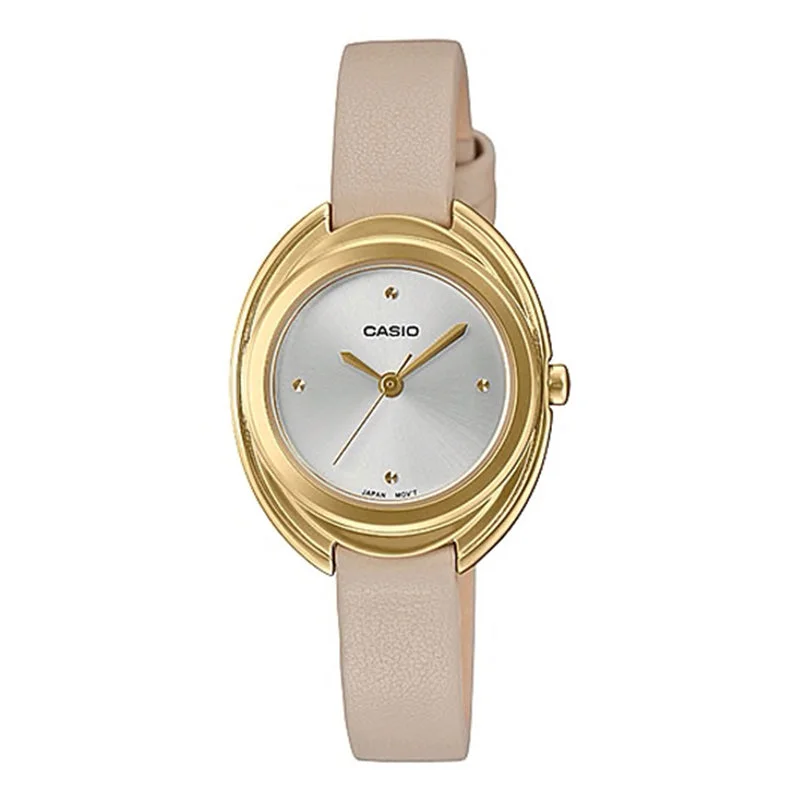 Casio Ladies' Analog Cream Leather Strap Watch LTPE166GL-7C LTP-E166GL-7C