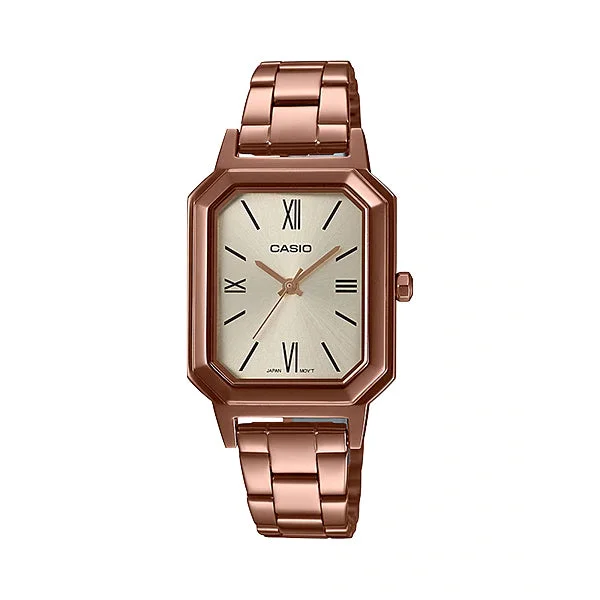 Casio Ladies' Analog Rose Gold Ion Plated Stainless Steel Band Watch LTPE168R-9B LTP-E168R-9B