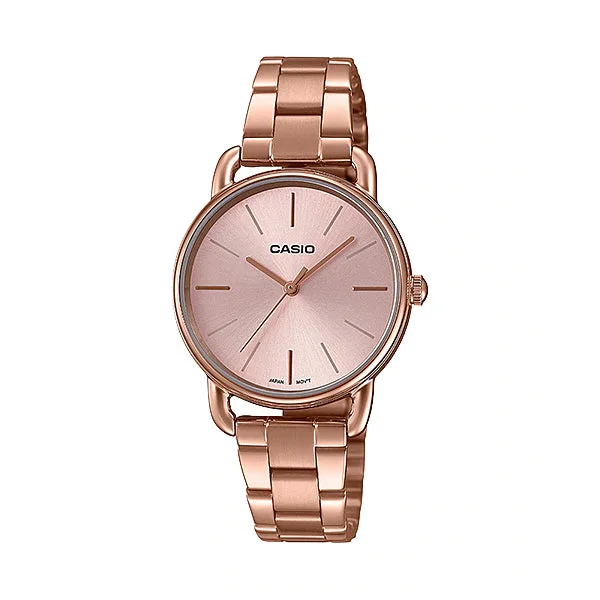 Casio Ladies' Analog Pink Gold Ion Plated Stainless Steel Band Watch LTPE412PG-4A LTP-E412PG-4A