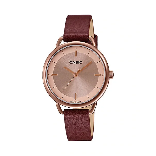 Casio Ladies' Analog Dark Brown Leather Strap Watch LTPE413RL-5A LTP-E413RL-5A