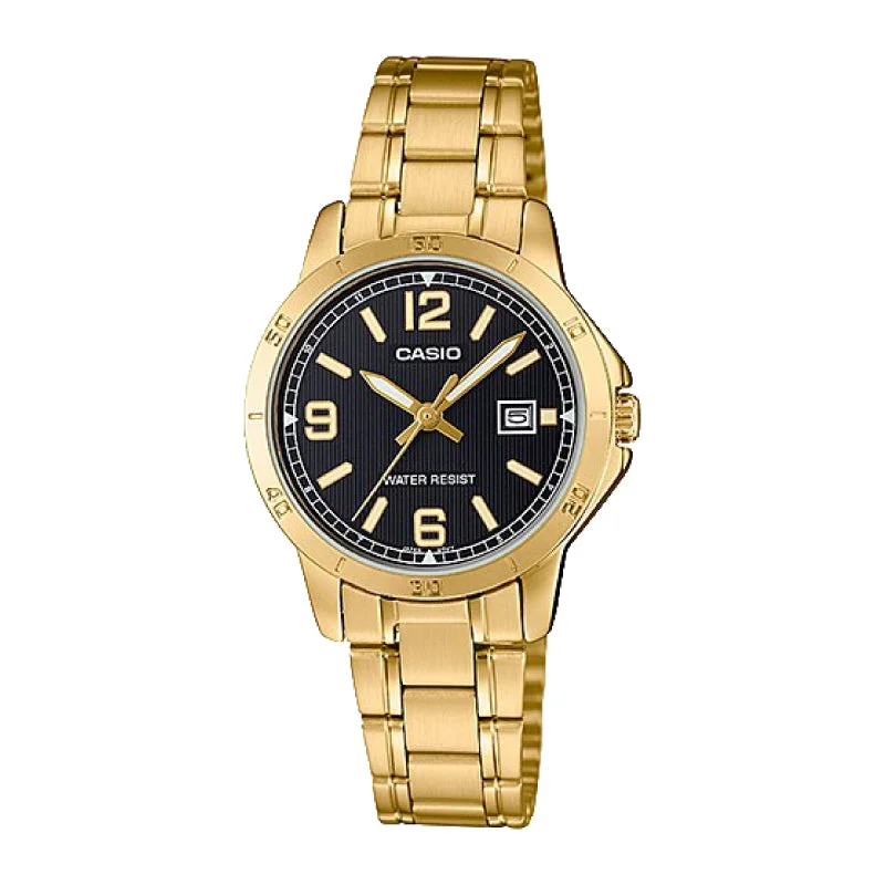 Casio Ladies' Standard Analog Gold Ion Plated Stainless Steel Band Watch LTPV004G-1B LTP-V004G-1B