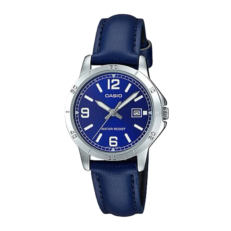 Casio Ladies' Standard Analog Blue Leather Strap Watch LTPV004L-2B LTP-V004L-2B