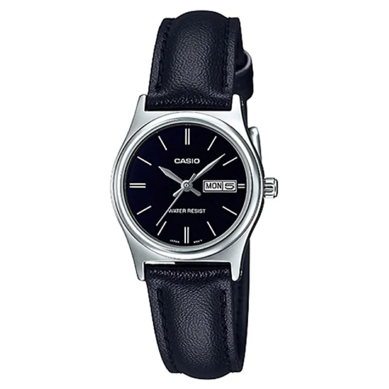 Casio Ladies' Standard Analog Black Leather Strap Watch LTPV006L-1B2 LTP-V006L-1B2