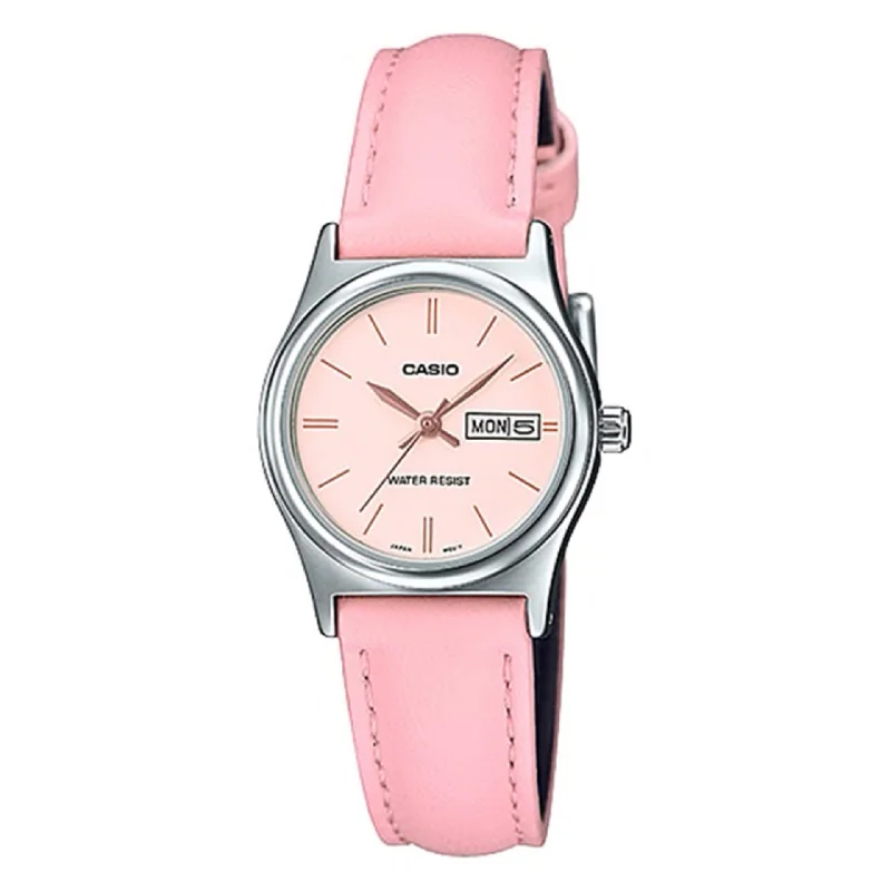 Casio Ladies' Standard Analog Pink Leather Strap Watch LTPV006L-4B LTP-V006L-4B