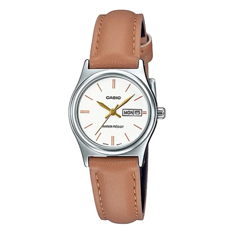 Casio Ladies' Standard Analog Brown Leather Strap Watch LTPV006L-7B2 LTP-V006L-7B2