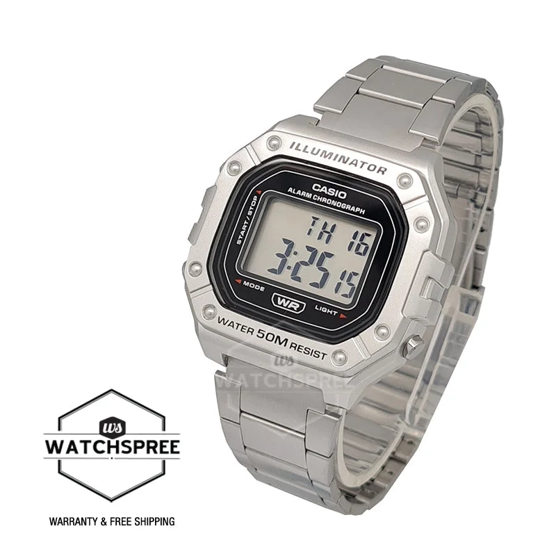 Casio Standard Digital Silver Stainless Steel Band Watch W218HD-1A W-218HD-1A