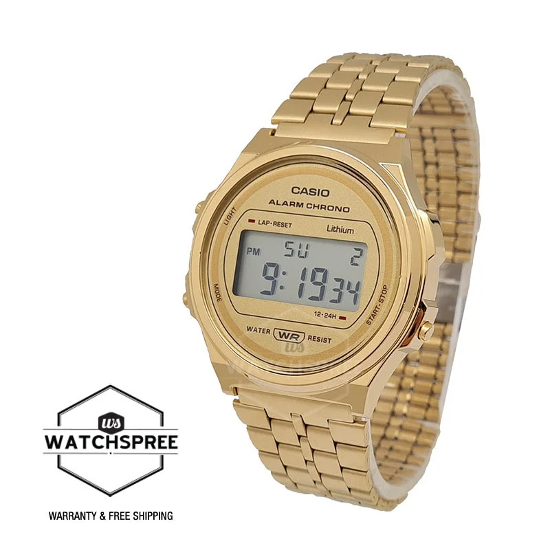 Casio Vintage Style Digital Gold Ion Plated Stainless Steel Band Watch A171WEG-9A