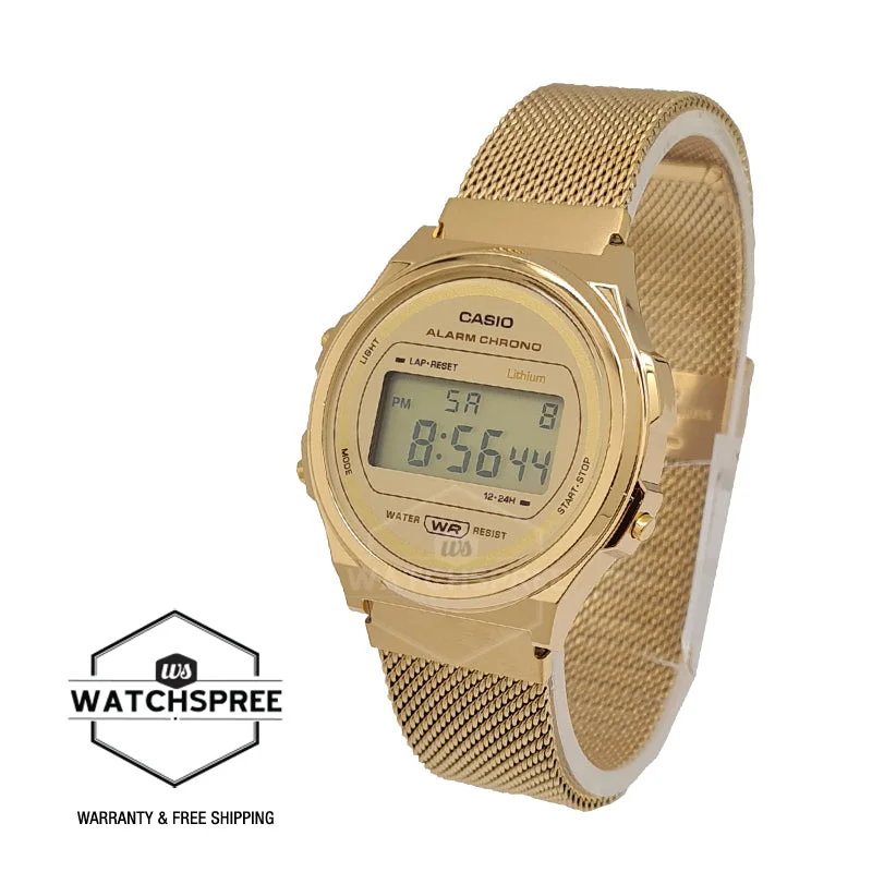 Casio Vintage Style Digital Gold Ion Plated Stainless Steel Mesh Band Watch A171WEMG-9A