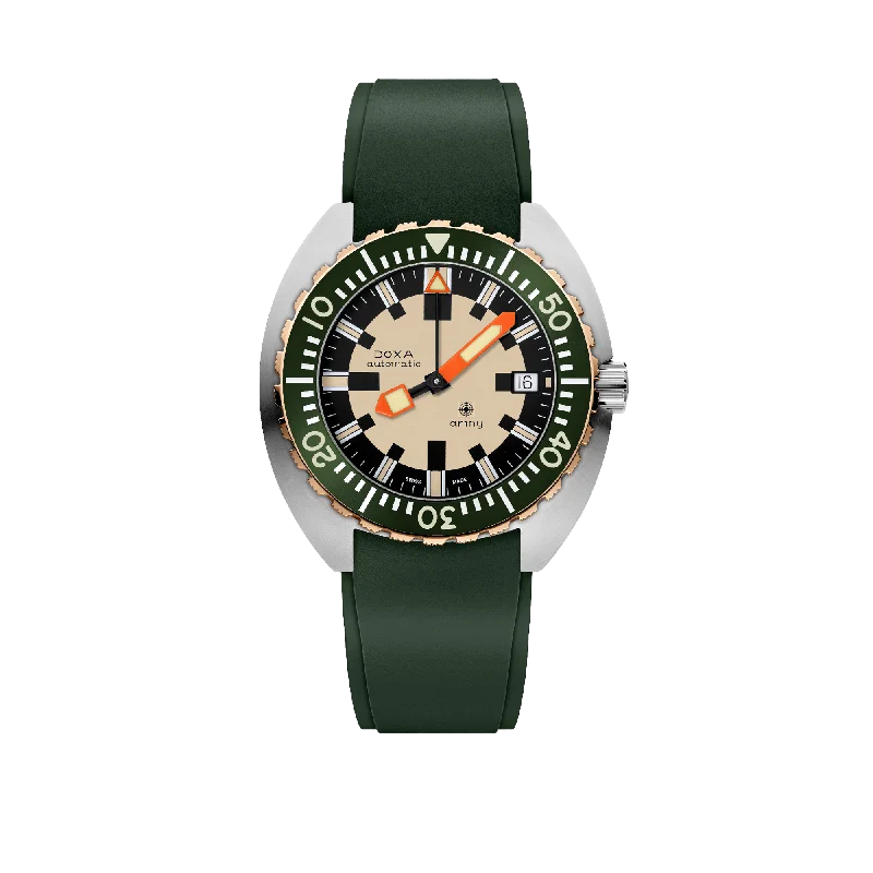 DOXA Army, bronze bezel, green rubber strap