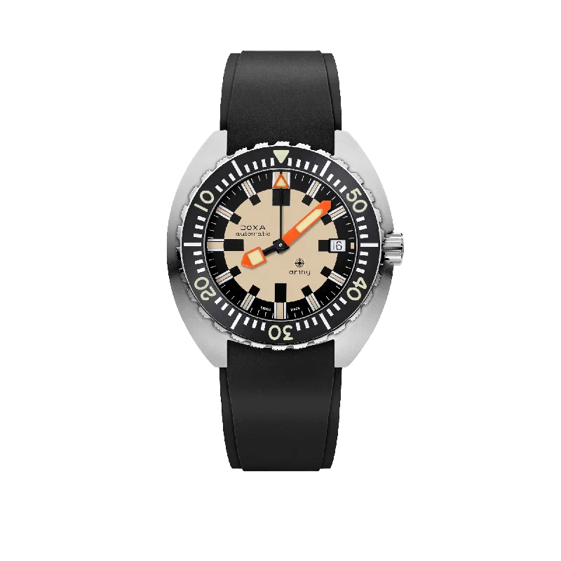 DOXA Army, stainless steel bezel, black rubber strap