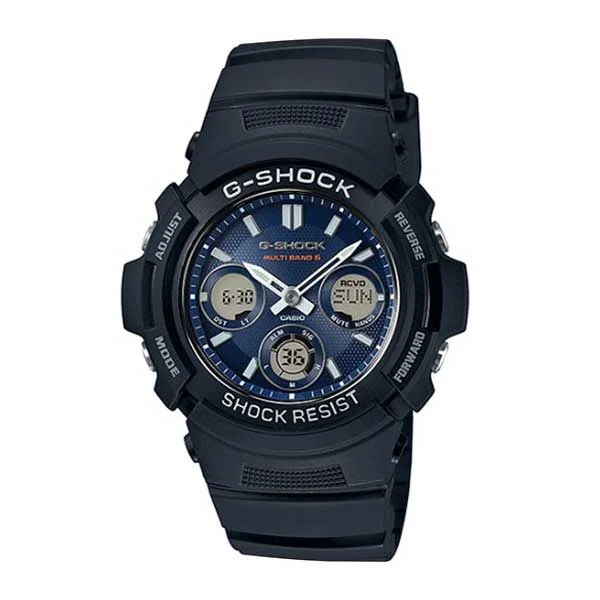 Casio G-Shock Analog-Digital Tough Solar MULTIBAND6 Black Resin Band Watch AWGM100SB-2A AWG-M100SB-2A