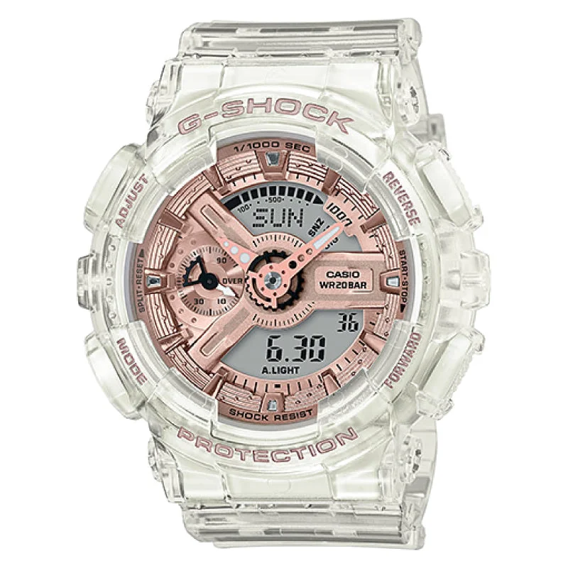 Casio G-Shock S Series GA-110 Lineup Transparent x Rose Gold Resin Band Watch GMAS110SR-7A GMA-S110SR-7A