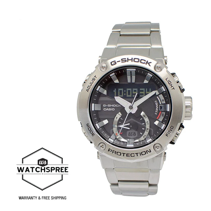 Casio G-Shock G-Steel Carbon Core Guard Structure Silver Stainless Steel Band Watch GSTB200D-1A GST-B200D-1A