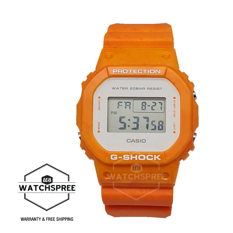 Casio G-Shock DW-5600 Lineup Summer Sea Motif Orange Resin Band With Ocean Wave Pattern Watch DW5600WS-4D DW-5600WS-4D DW-5600WS-4