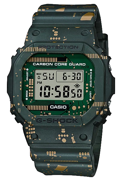 Casio G-Shock 5600 Carbon Core Guard Structure Lineup Circuit Board Print Matte Semitransparent Dark Green Resin Band Watch DWE5600CC-3D DWE-5600CC-3D DWE-5600CC-3