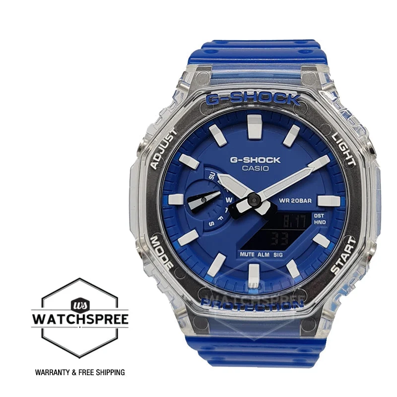 Casio G-Shock Carbon Core Guard Structure HIDDEN COAST Theme Blue Semi Transparent Resin Band Watch GA2100HC-2A GA-2100HC-2A