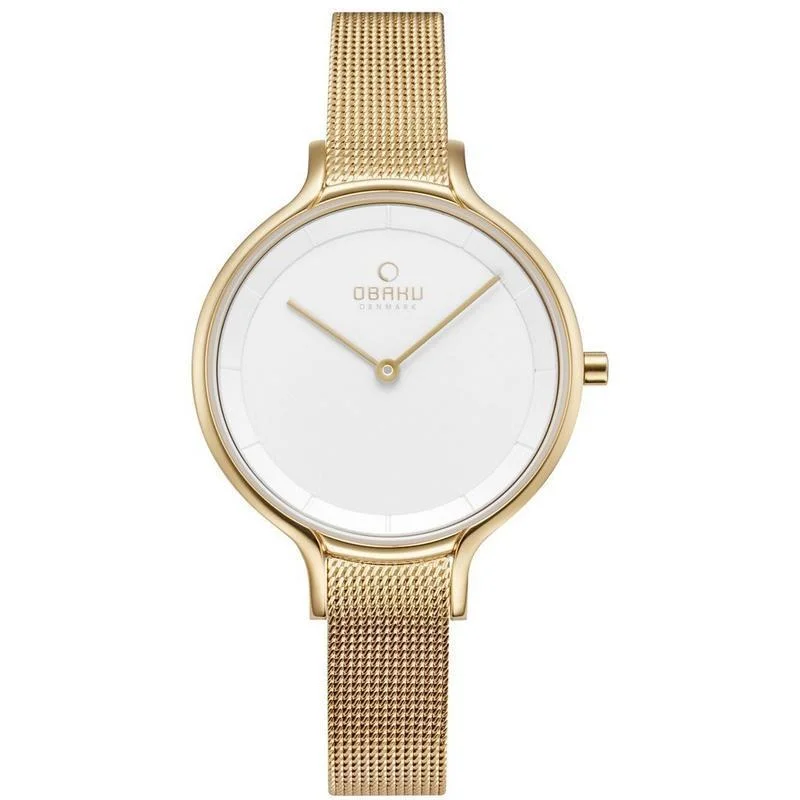 Obaku Kyst-Gold Stainless Steel Ip Gold Mesh Dress Watch V228LXGIMG