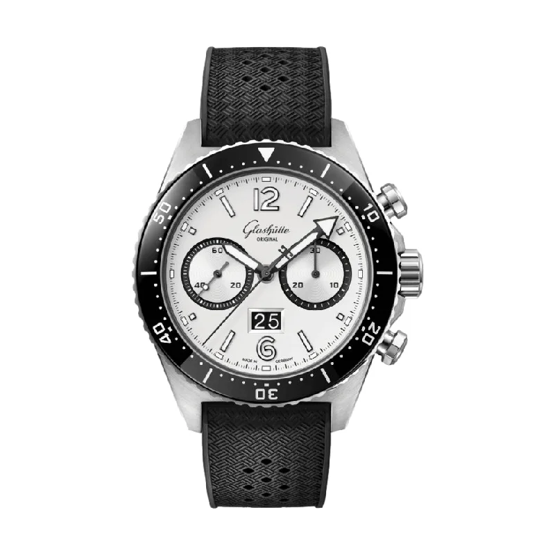 SeaQ Chronograph Galvanized Silver Dial 43.2mm on Black Rubber Strap