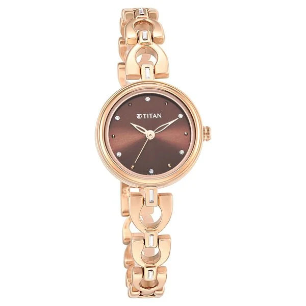 Titan Lagan Brown Dial Analog Metal Strap Watch for Women 2601wm04