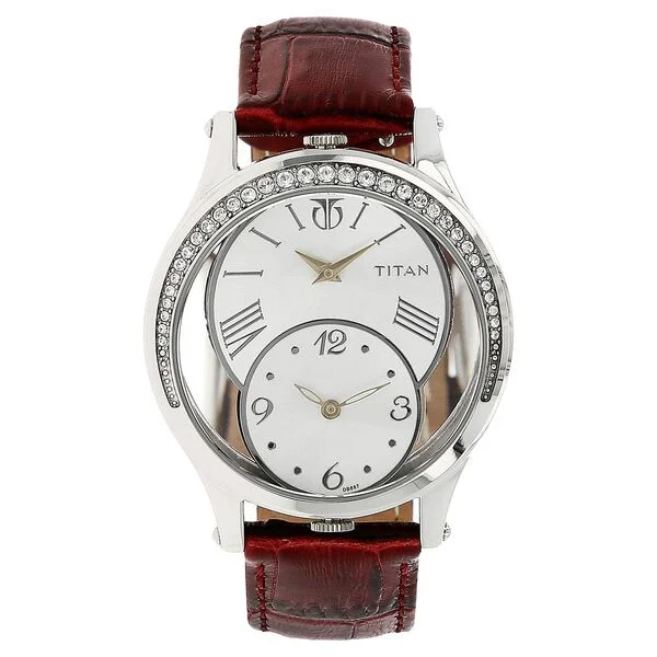 Titan Quartz Analog Silver Dial Leather Strap Watch for Women 9923sl01j