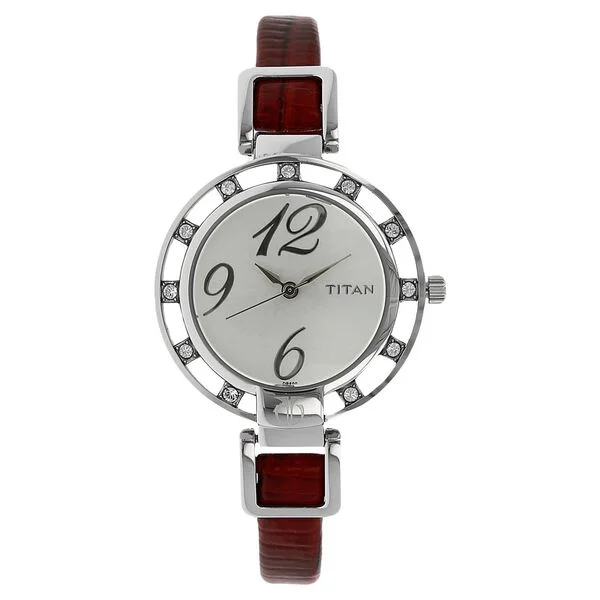 Titan Quartz Analog Silver Dial Leather Strap Watch for Women 9924sl02j