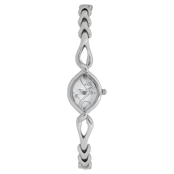 Titan Quartz Analog Silver Dial Metal Strap Watch for Women 2455sm01